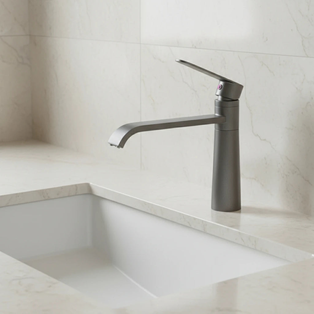 Robinet lavabo salle de bain bec long - Noir - Laiton