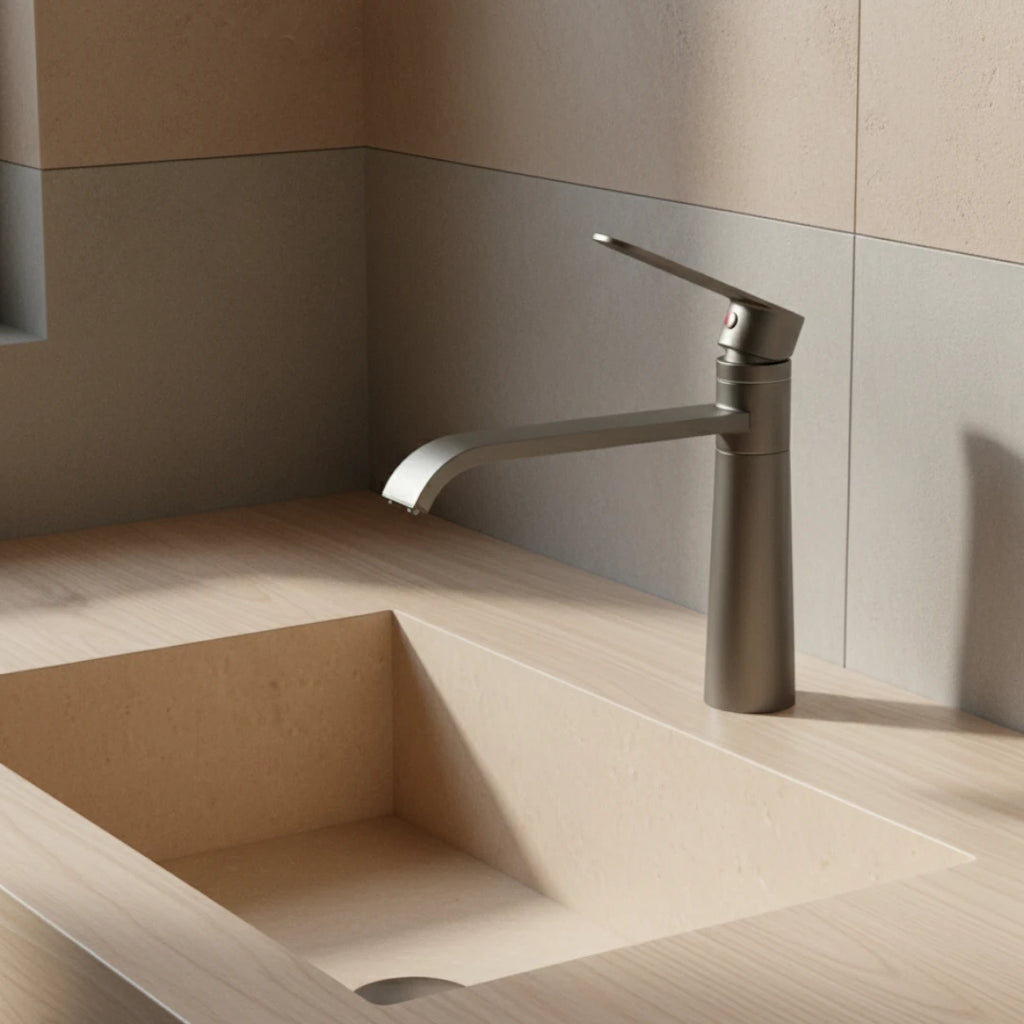 Robinet lavabo salle de bain bec long - Noir - Laiton