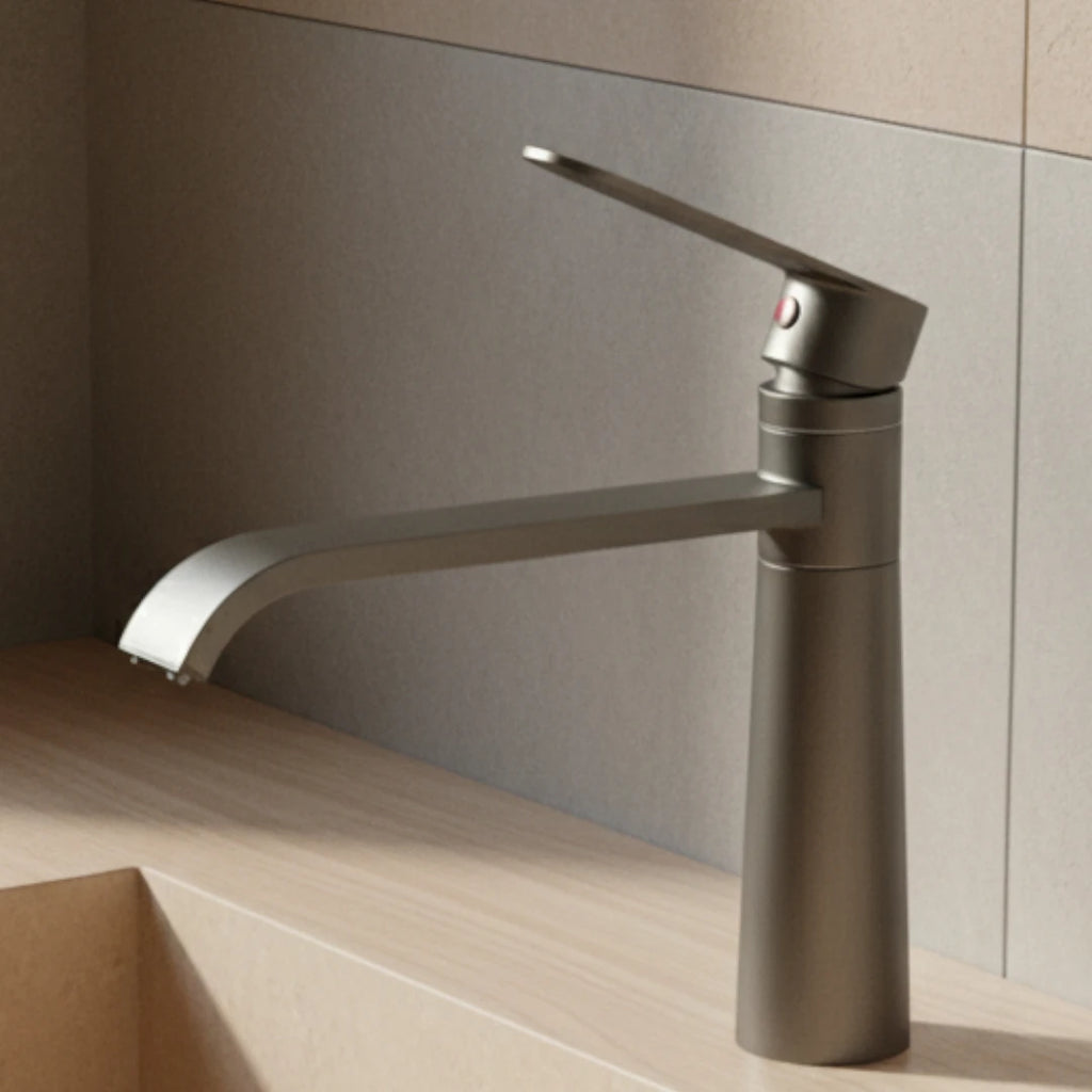 Robinet lavabo salle de bain bec long - Noir - Laiton