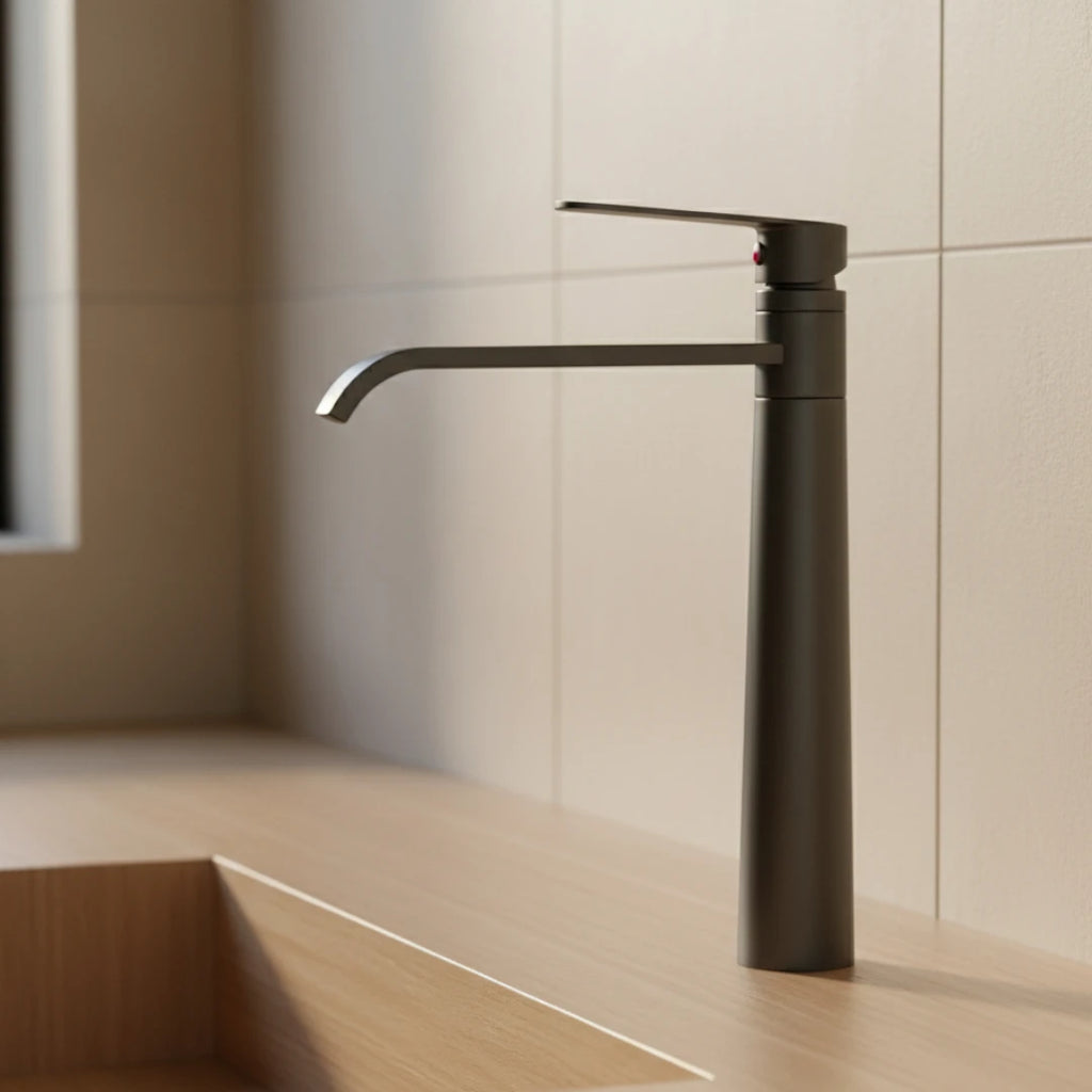 Robinet lavabo salle de bain bec long - Noir - Laiton