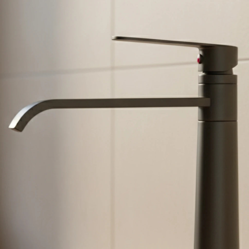 Robinet lavabo salle de bain bec long - Noir - Laiton