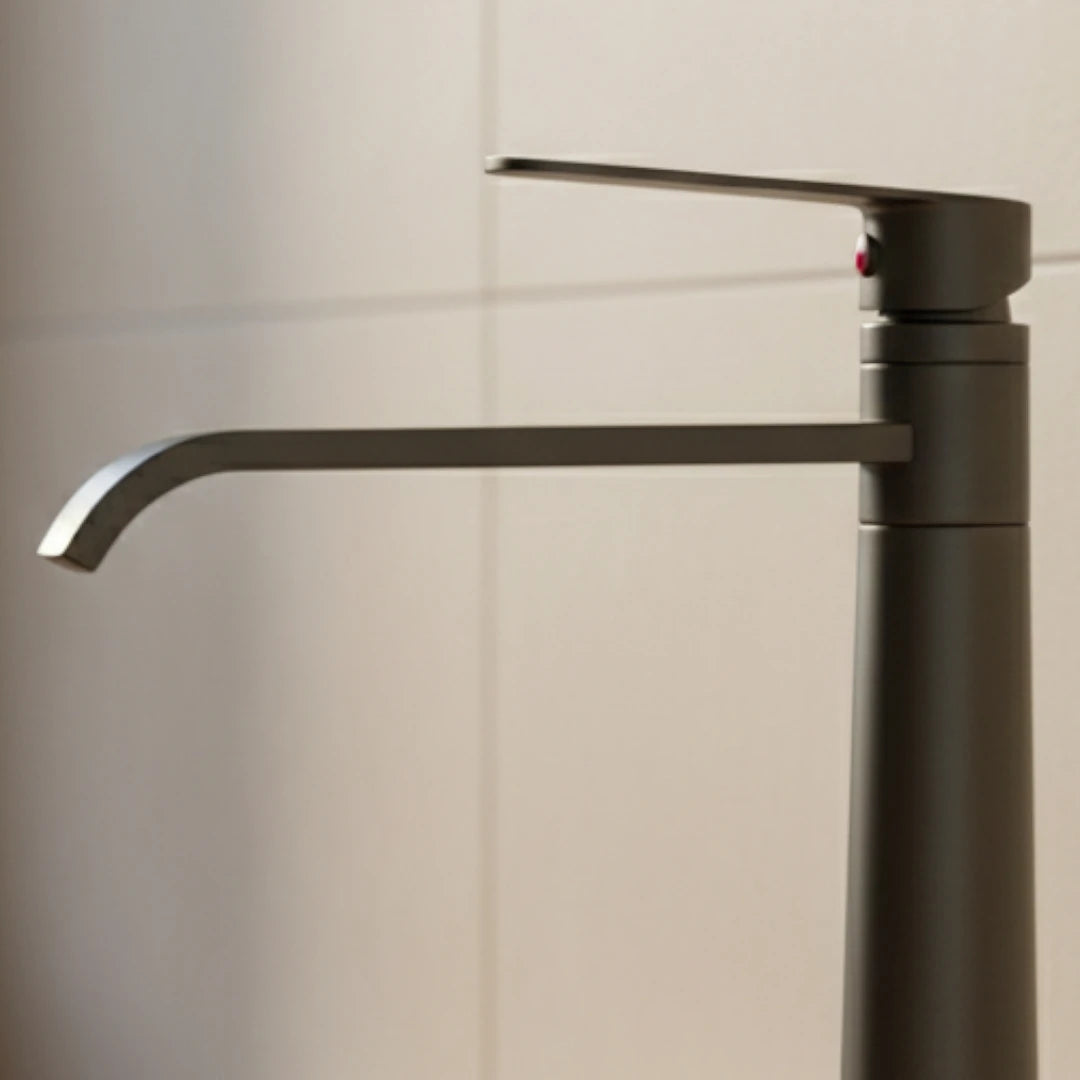 Robinet lavabo salle de bain bec long - Noir - Laiton