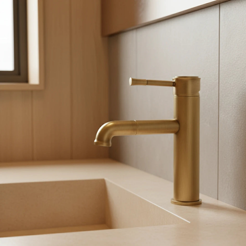 Robinet lavabo salle de bain bec rotatif vintage - Doré - Laiton