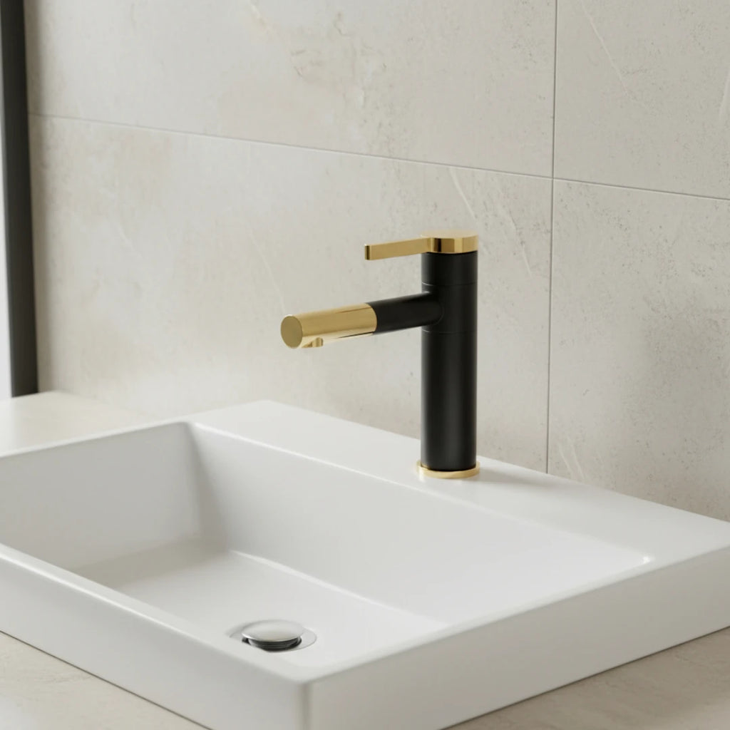 Robinet lavabo salle de bain bicolore rotatif - Noir Doré - Laiton
