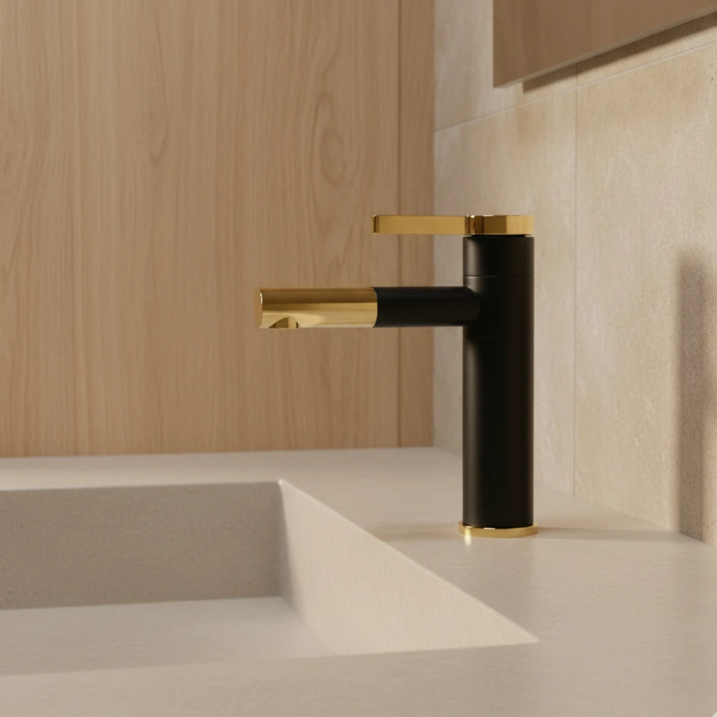 Robinet lavabo salle de bain bicolore rotatif - Noir Doré - Laiton