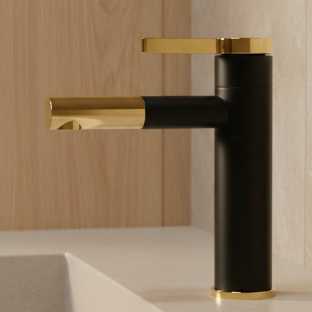 Robinet lavabo salle de bain bicolore rotatif - Noir Doré - Laiton
