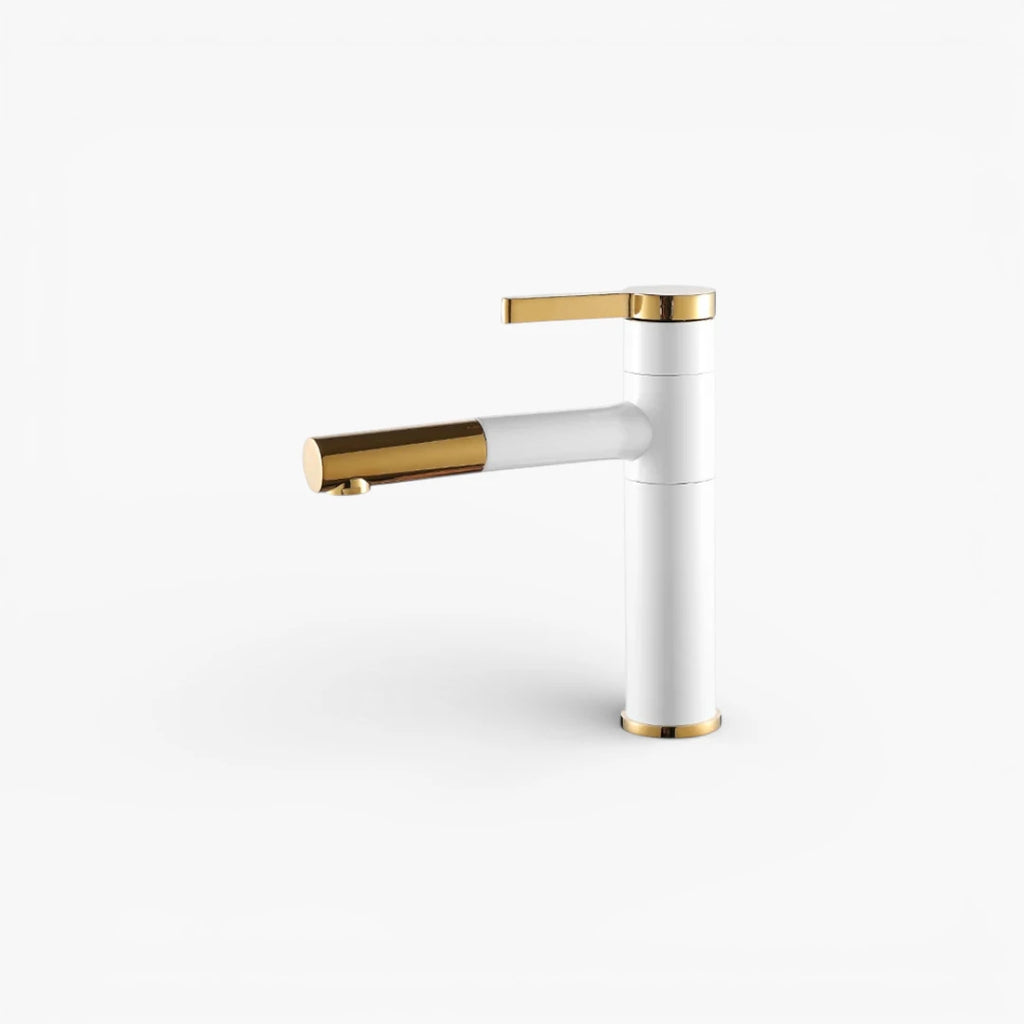 Robinet lavabo salle de bain bicolore rotatif rallonge - Blanc Doré - Laiton