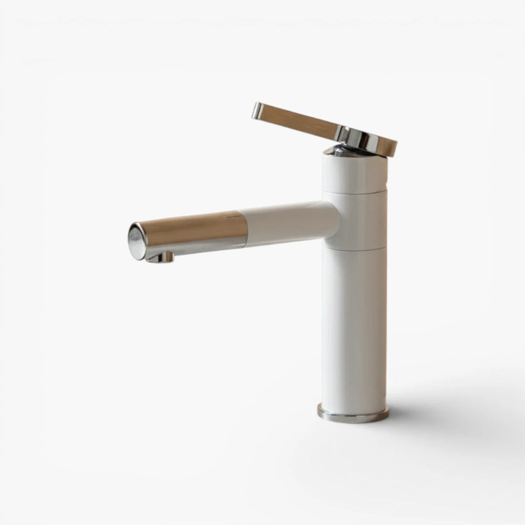 Robinet lavabo salle de bain bicolore rotatif rallonge - Blanc Argenté - Laiton
