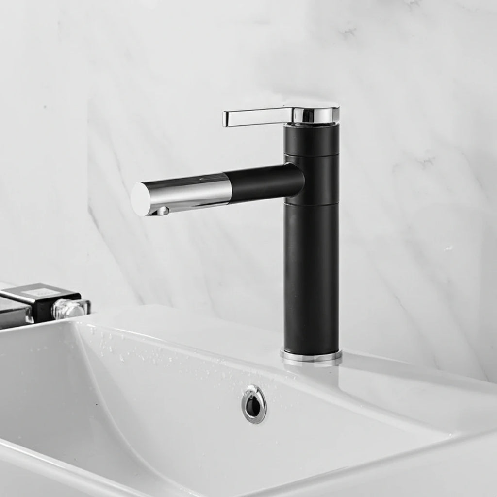 Robinet lavabo salle de bain bicolore rotatif rallonge - Noir Argenté - Laiton