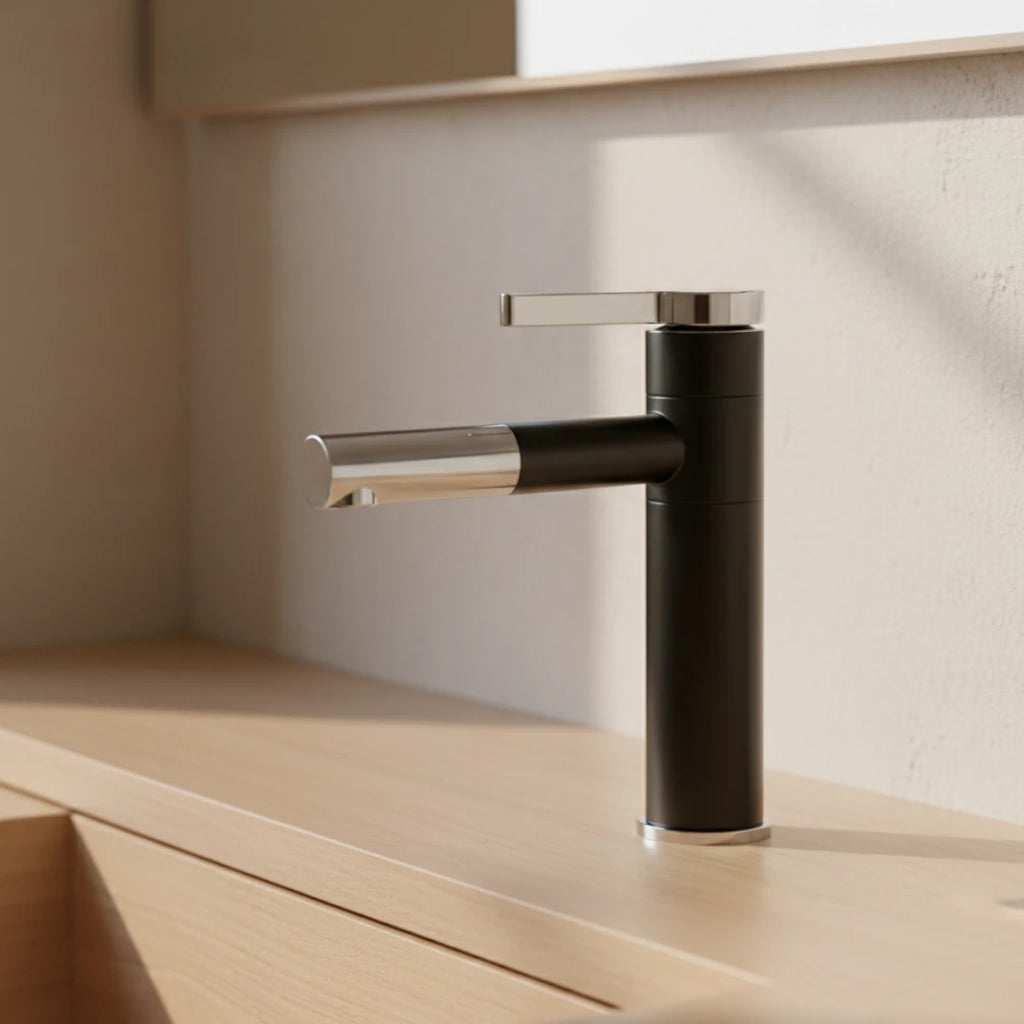 Robinet lavabo salle de bain bicolore rotatif rallonge - Noir Argenté - Laiton