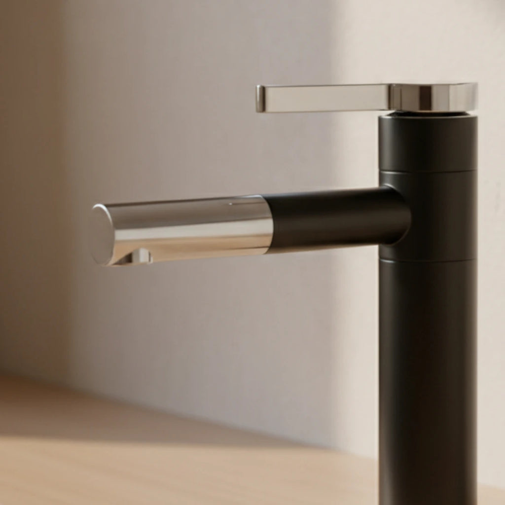 Robinet lavabo salle de bain bicolore rotatif rallonge - Noir Argenté - Laiton