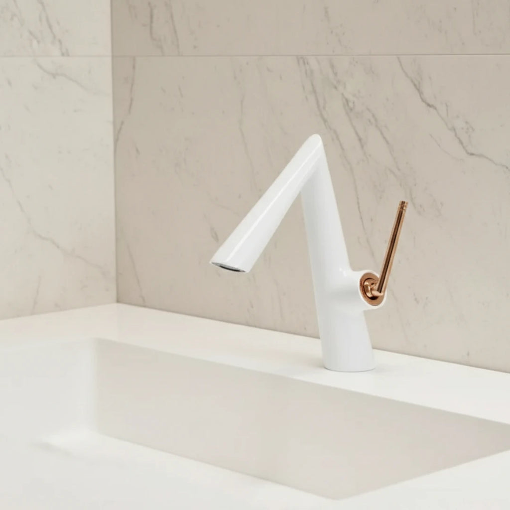 Robinet lavabo salle de bain coudé - Blanc - Laiton