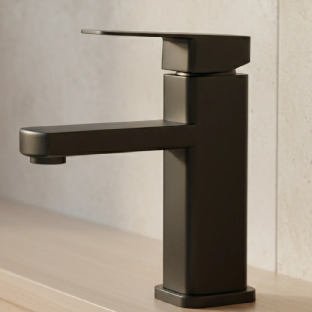 Robinet lavabo salle de bain carré - Noir mat