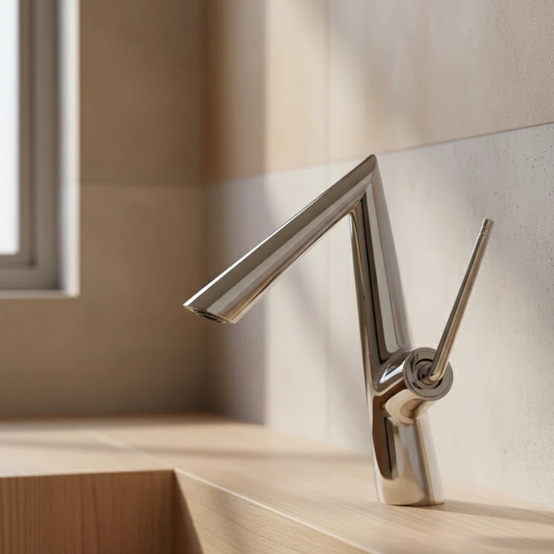 Robinet lavabo salle de bain coudé - Argenté - Laiton