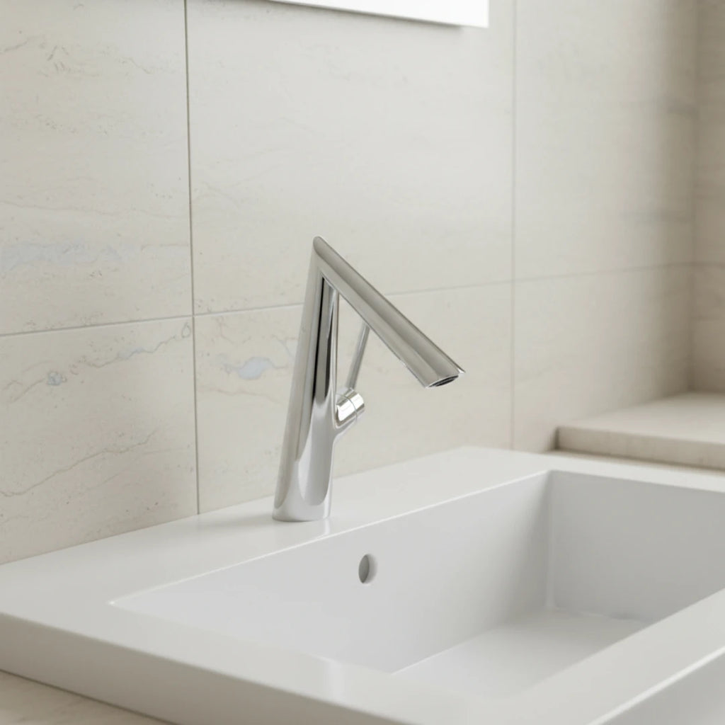 Robinet lavabo salle de bain coudé - Argenté - Laiton