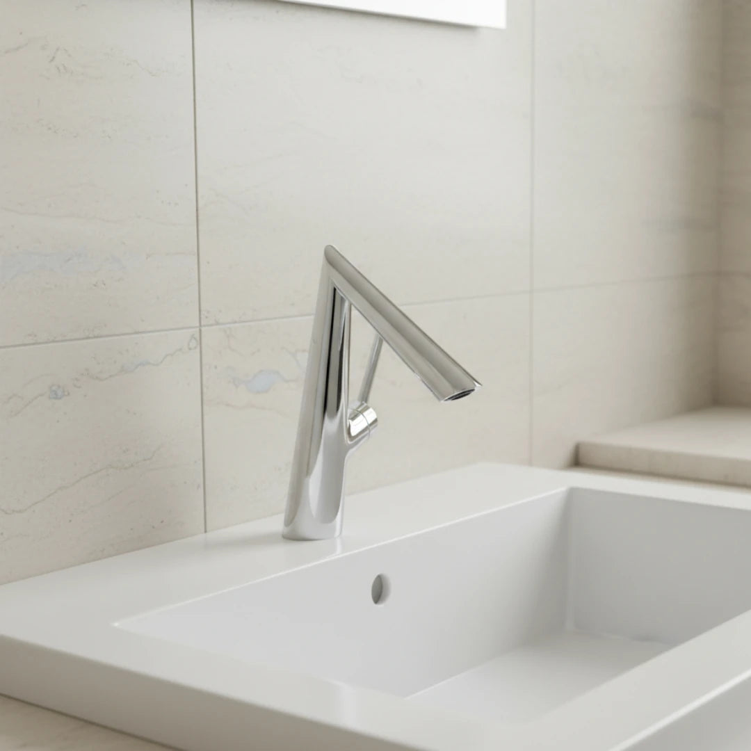 Robinet lavabo salle de bain coudé - Argenté - Laiton