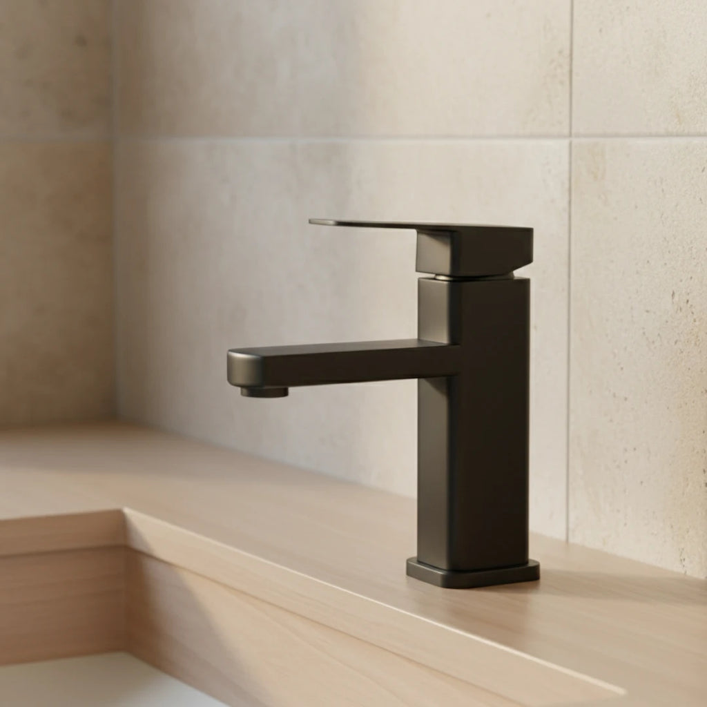Robinet lavabo salle de bain carré - Noir mat