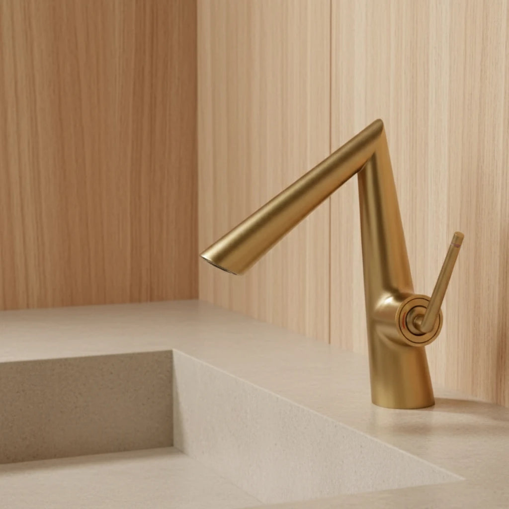 Robinet lavabo salle de bain coudé - Doré - Laiton