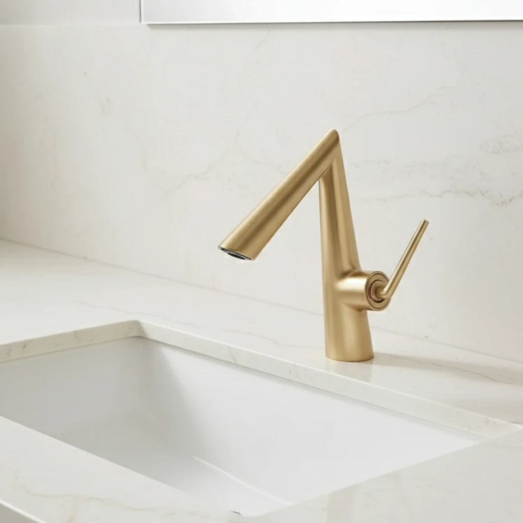 Robinet lavabo salle de bain coudé - Doré - Laiton