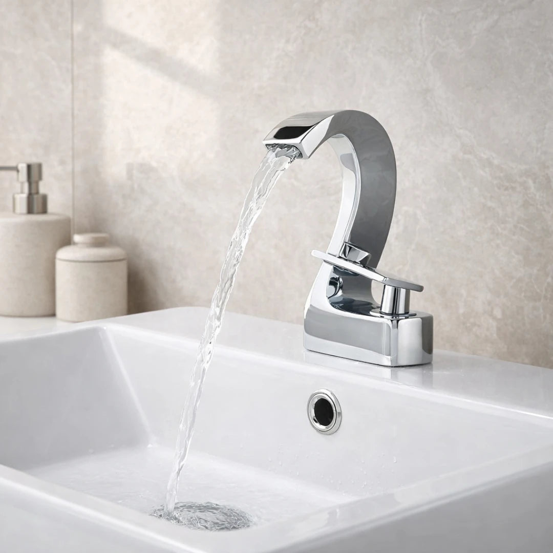 Robinet lavabo salle de bain cygne design - Argenté