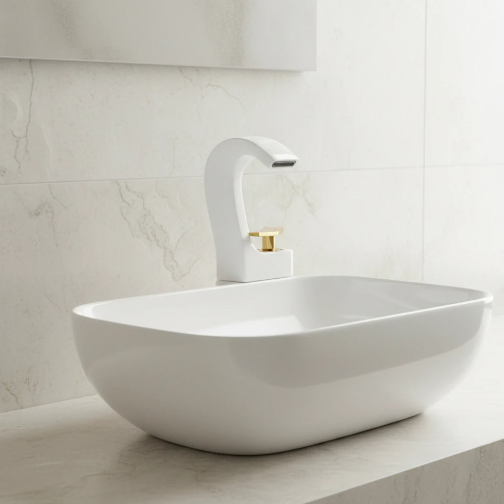 Robinet lavabo salle de bain cygne design - Blanc