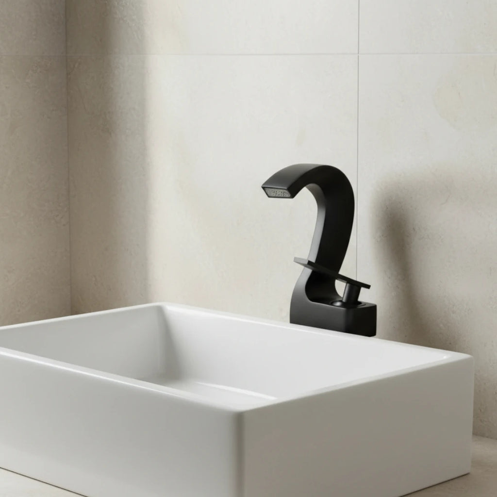 Robinet lavabo salle de bain cygne design - Noir