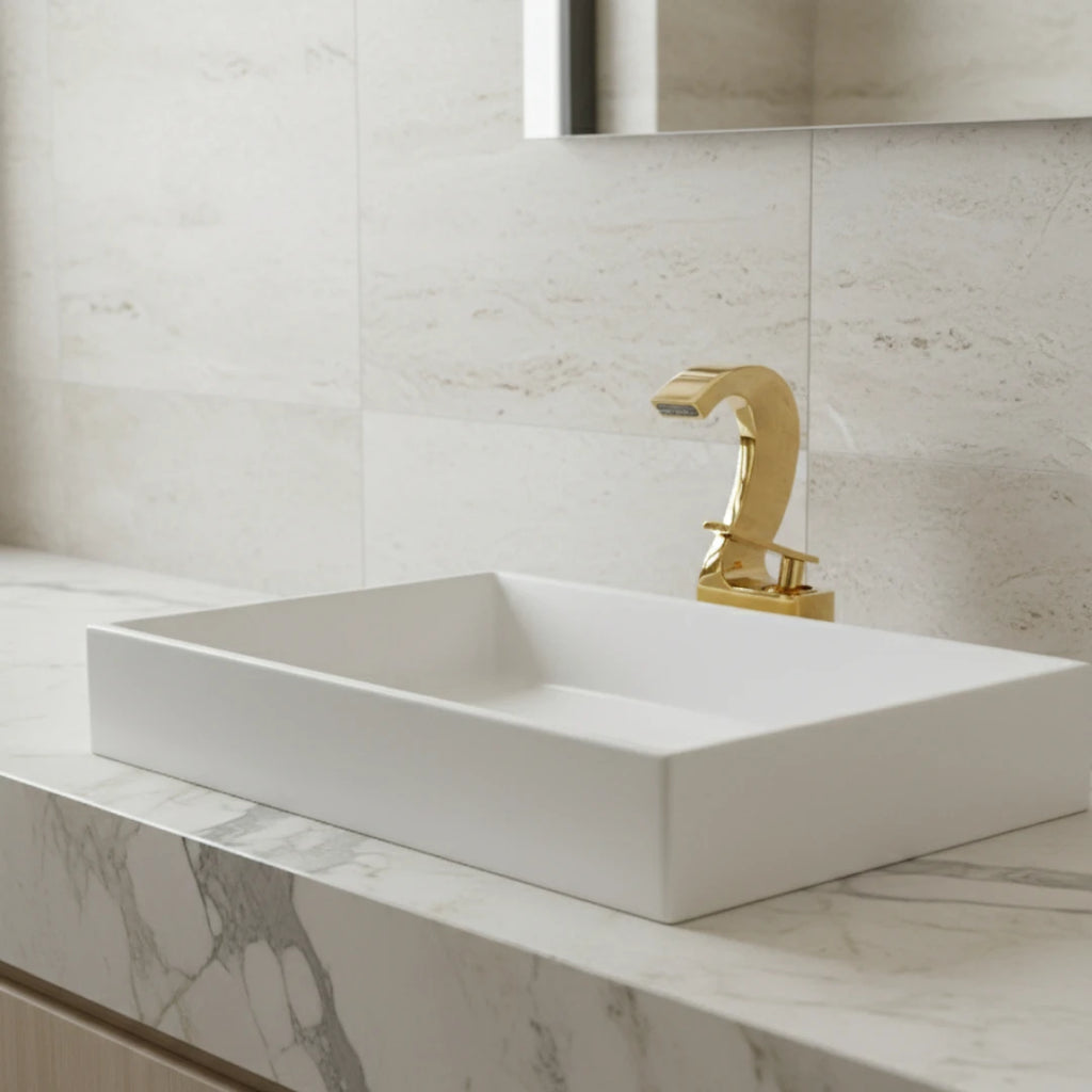 Robinet lavabo salle de bain cygne design - Doré