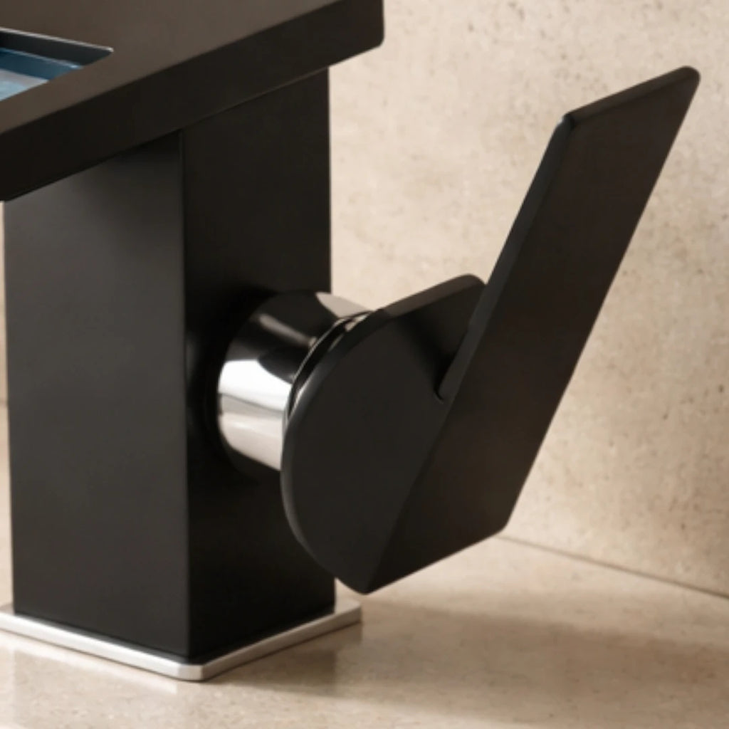 Robinet lavabo salle de bain design cascade led température - Noir