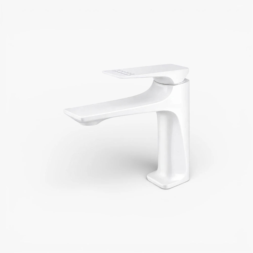 Robinet lavabo salle de bain design épuré - Blanc - Laiton