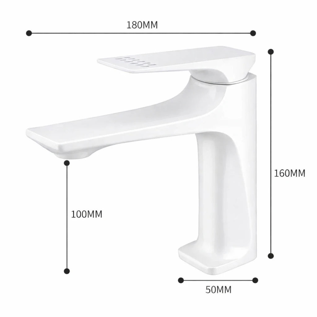 Robinet lavabo salle de bain design épuré - Blanc - Laiton