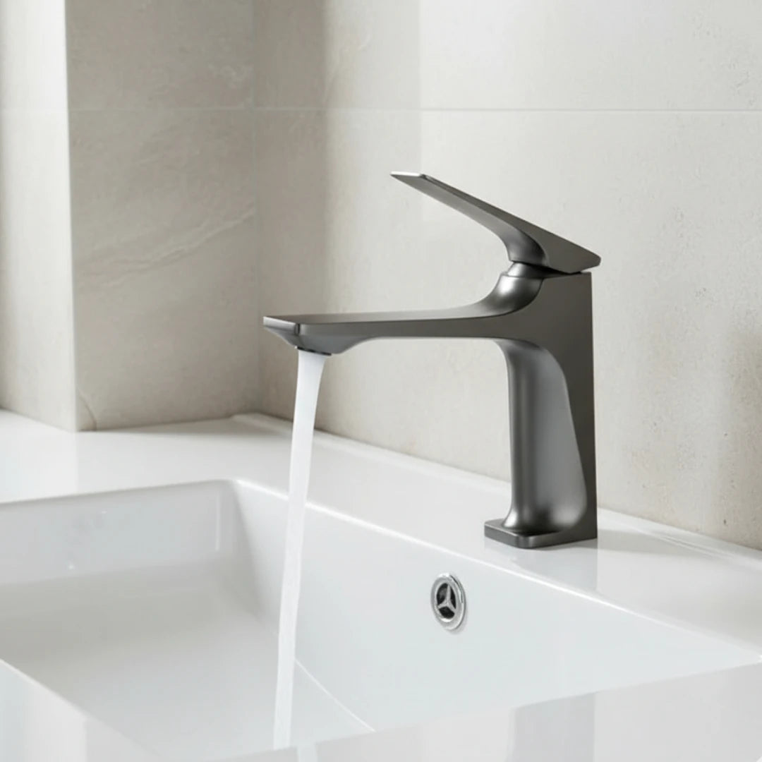 Robinet lavabo salle de bain design épuré - Argenté - Laiton