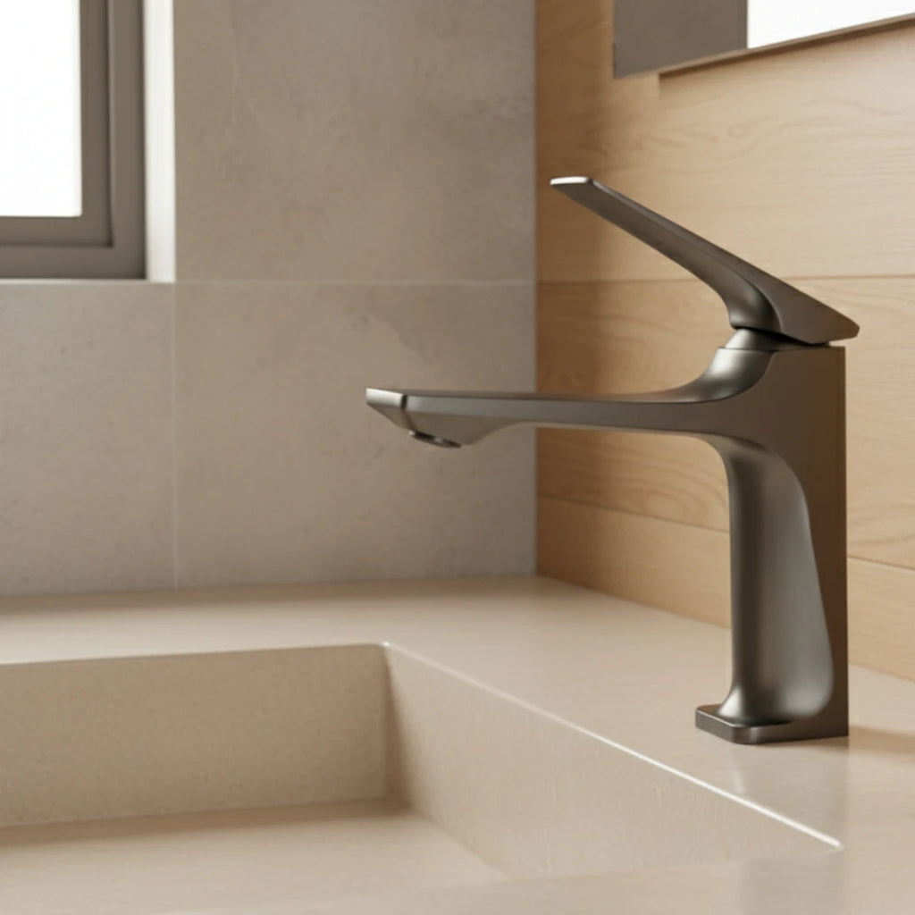 Robinet lavabo salle de bain design épuré - Argenté - Laiton
