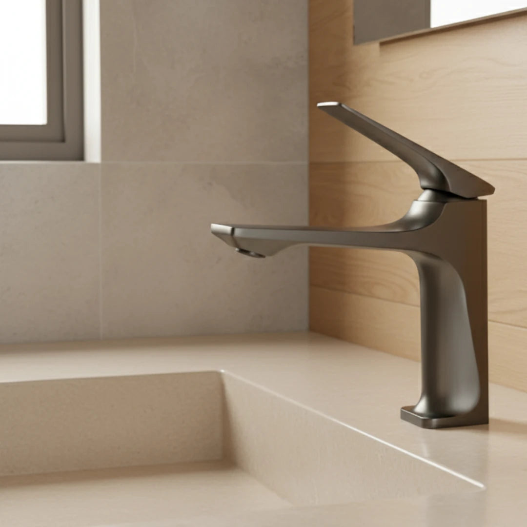 Robinet lavabo salle de bain design épuré - Argenté - Laiton