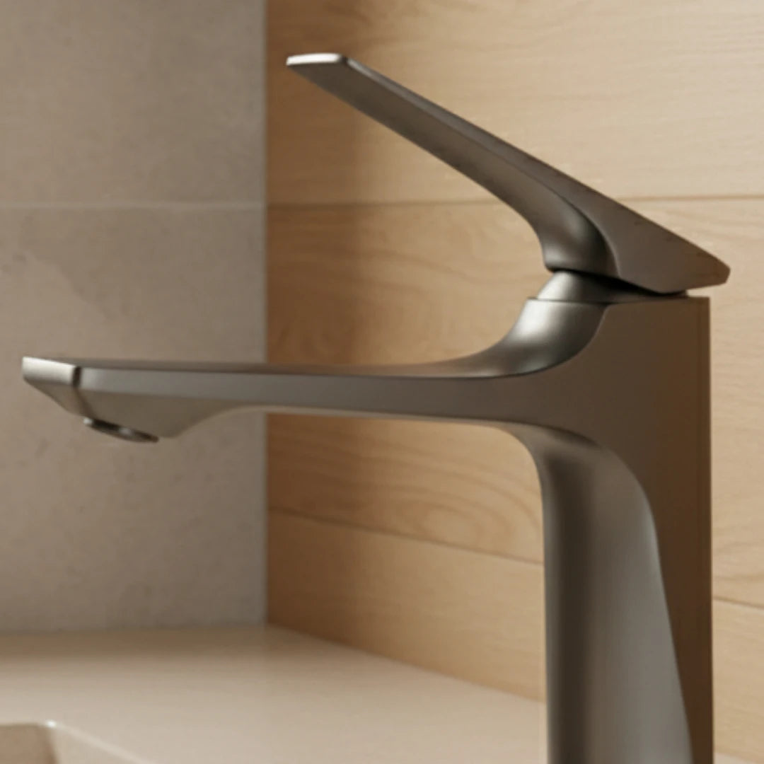 Robinet lavabo salle de bain design épuré - Argenté - Laiton