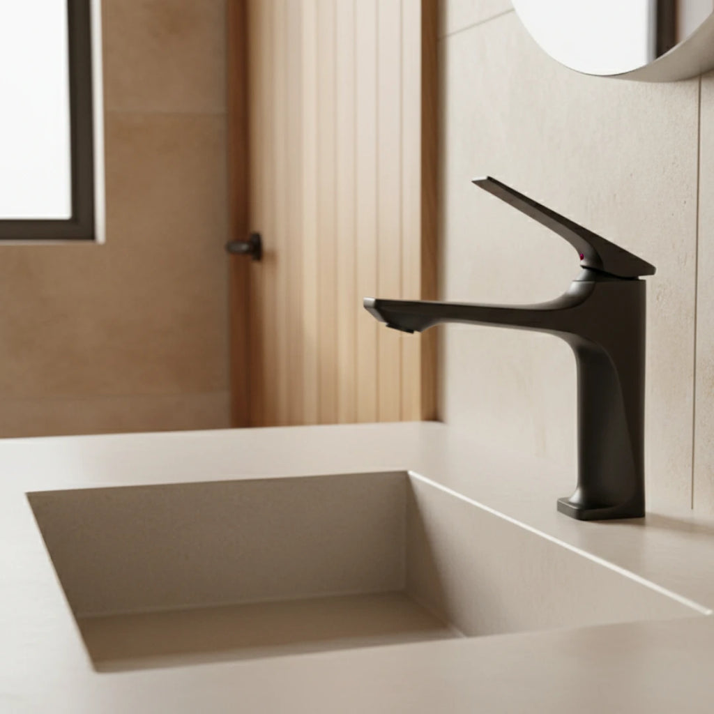 Robinet lavabo salle de bain design épuré - Noir - Laiton