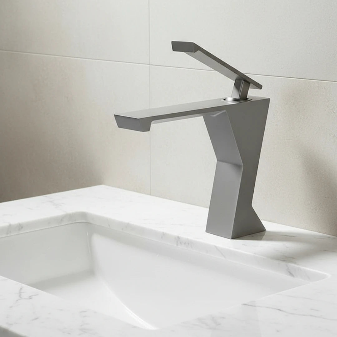 Robinet lavabo salle de bain design géométrique mitigeur - Argenté - Laiton