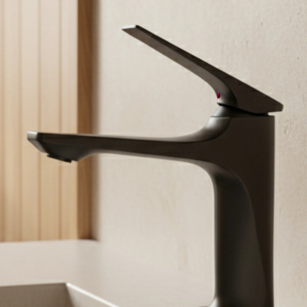 Robinet lavabo salle de bain design épuré - Noir - Laiton