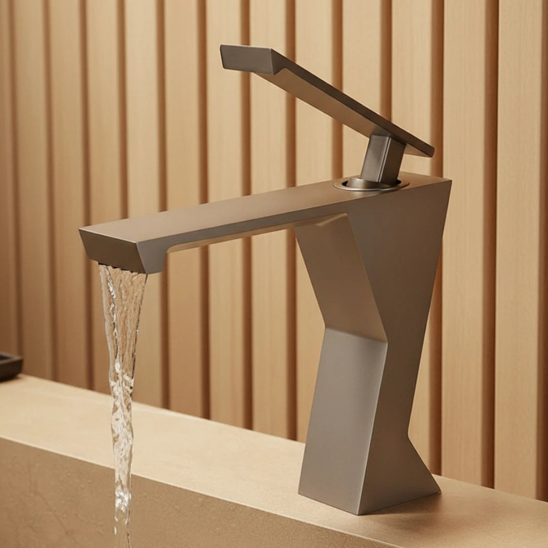 Robinet lavabo salle de bain design géométrique mitigeur - Argenté - Laiton