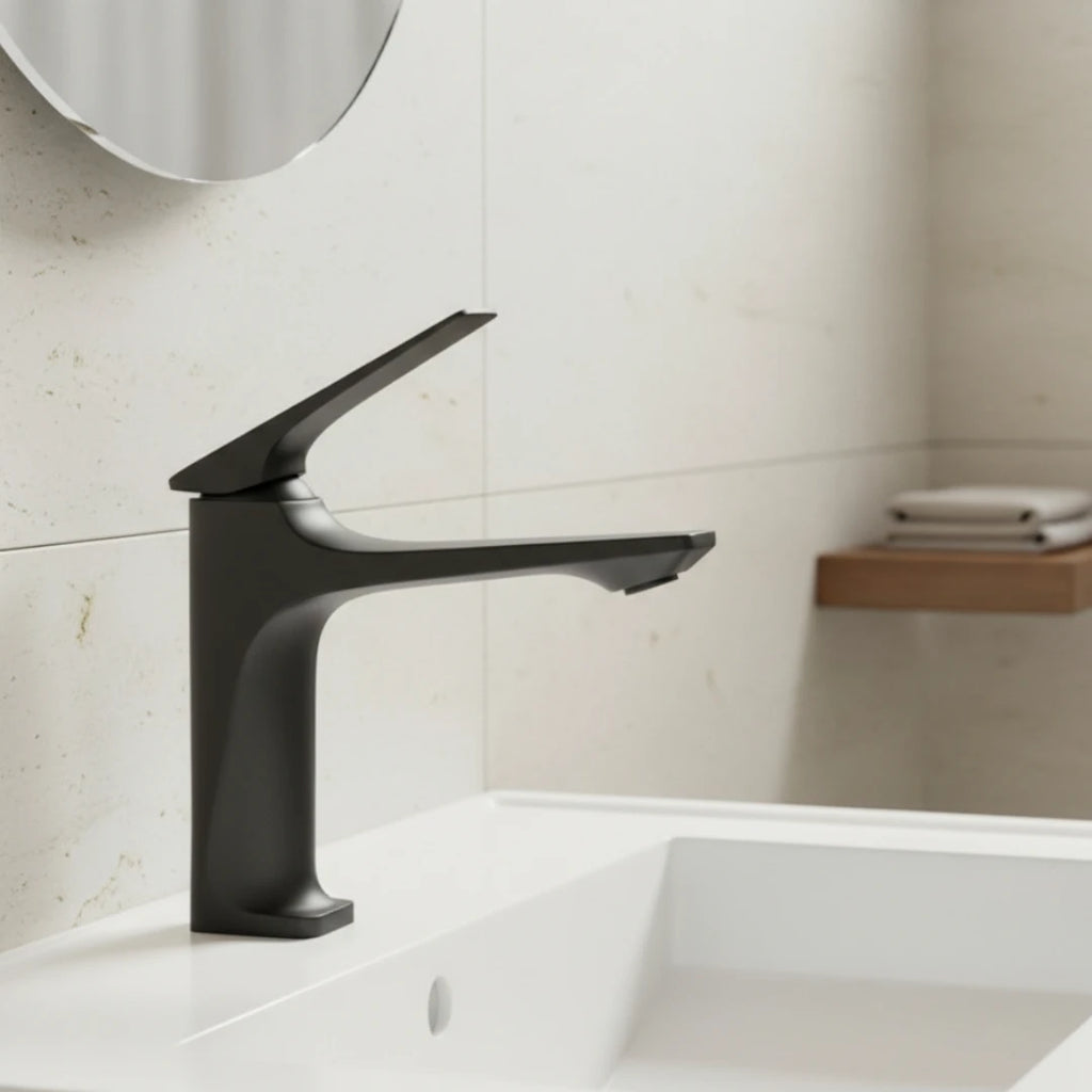 Robinet lavabo salle de bain design épuré - Noir - Laiton