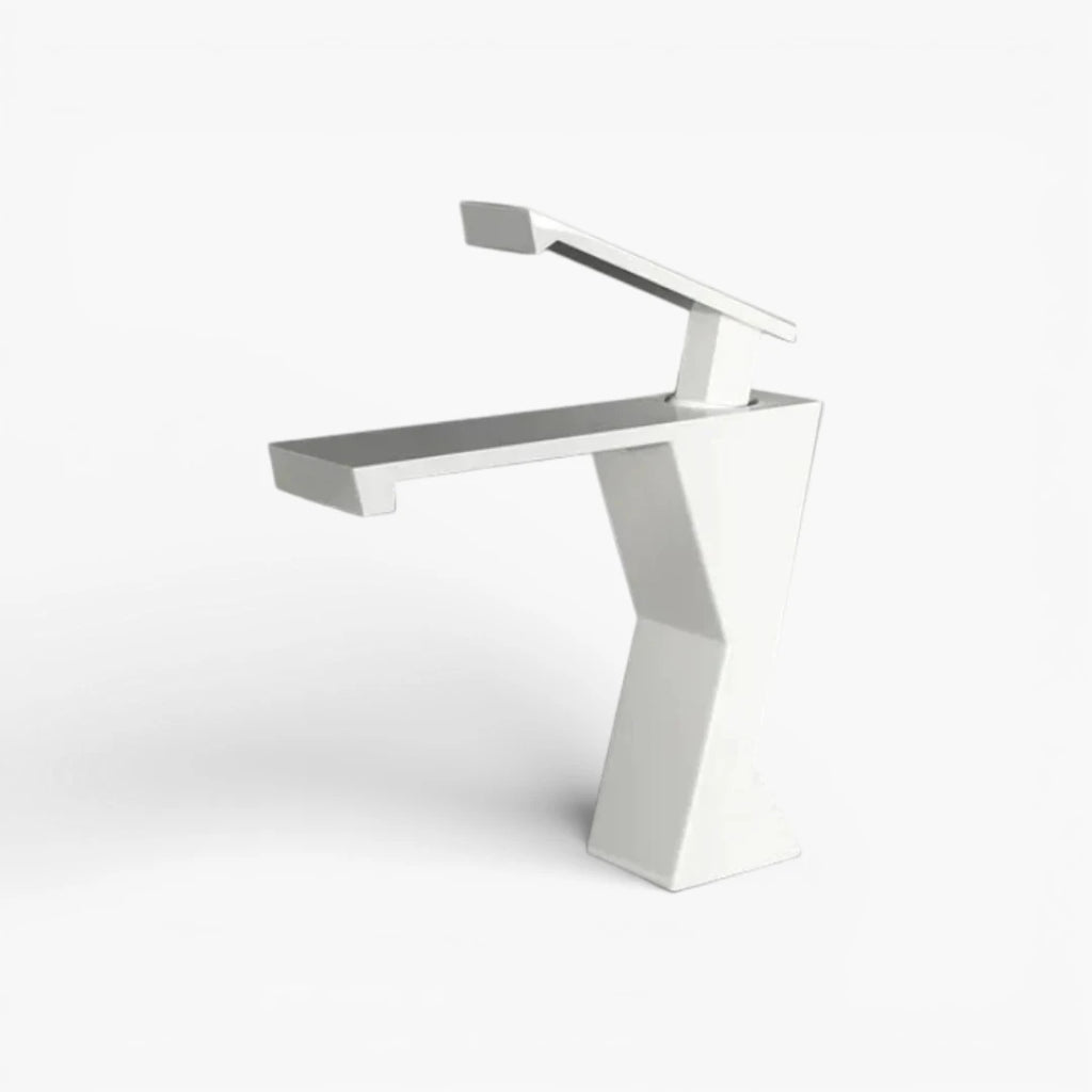 Robinet lavabo salle de bain design géométrique mitigeur - Blanc - Laiton