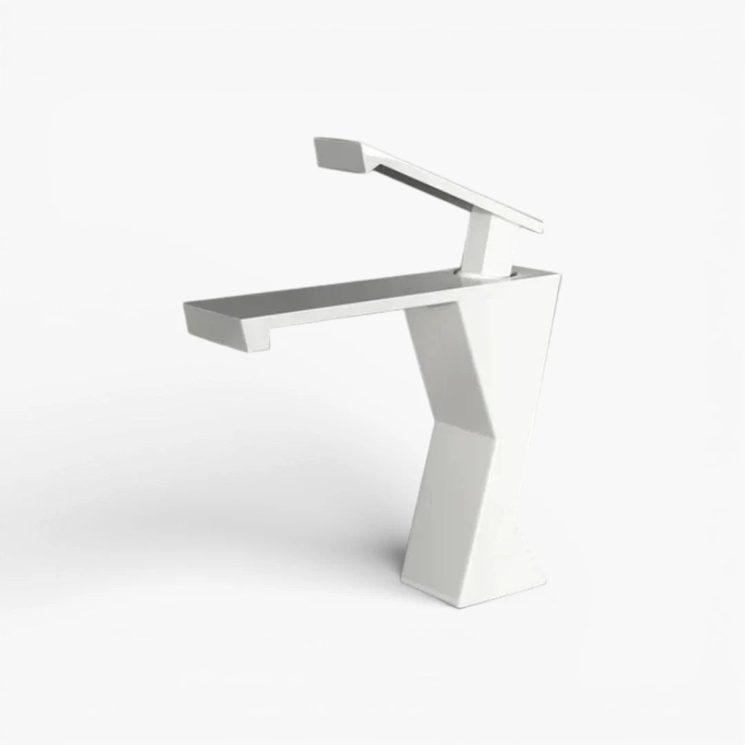 Robinet lavabo salle de bain design géométrique mitigeur - Blanc - Laiton