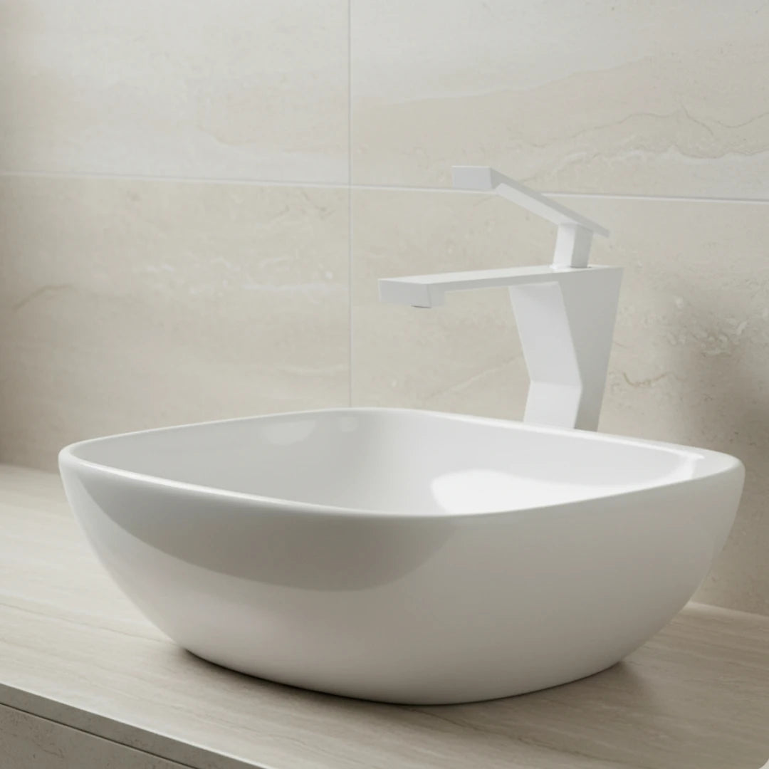 Robinet lavabo salle de bain design géométrique mitigeur - Blanc - Laiton