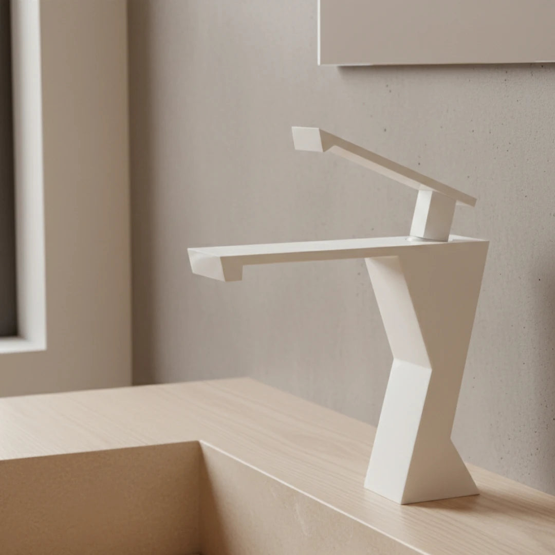 Robinet lavabo salle de bain design géométrique mitigeur - Blanc - Laiton