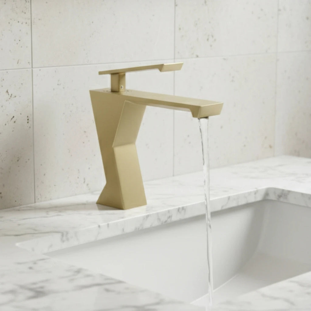 Robinet lavabo salle de bain design géométrique mitigeur - Doré - Laiton