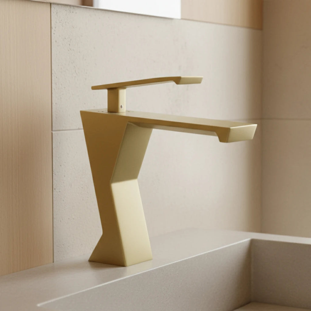 Robinet lavabo salle de bain design géométrique mitigeur - Doré - Laiton