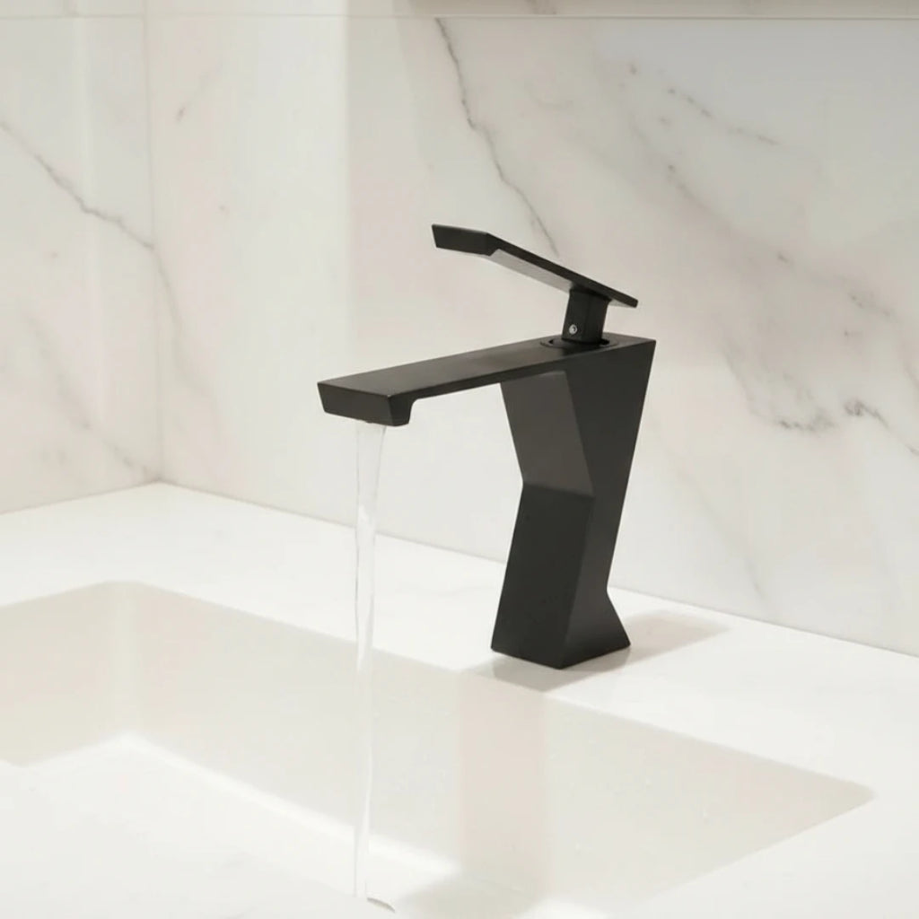 Robinet lavabo salle de bain design géométrique mitigeur - Noir - Laiton