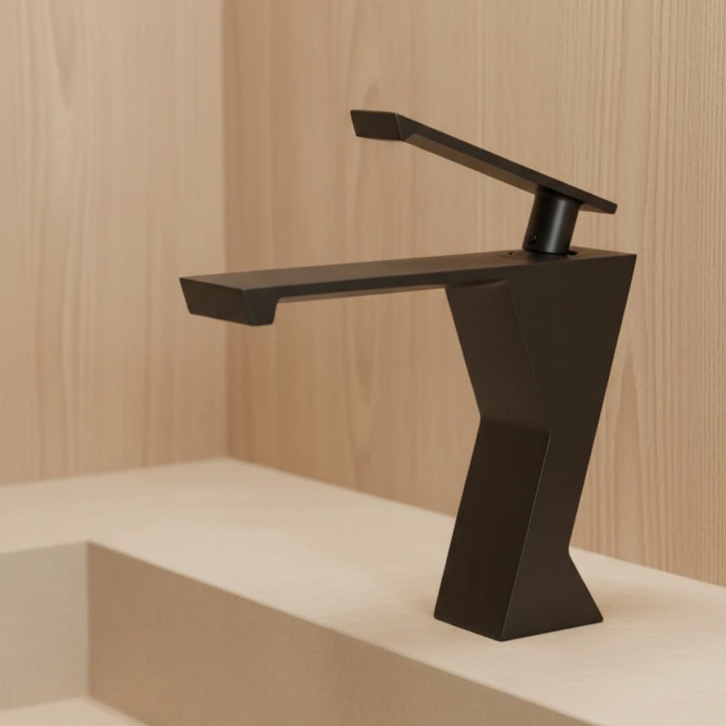 Robinet lavabo salle de bain design géométrique mitigeur - Noir - Laiton