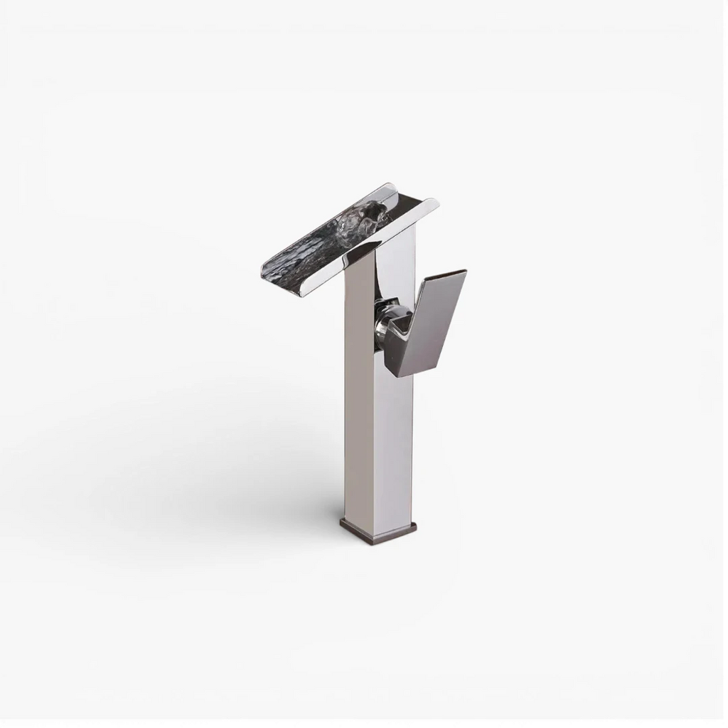 Robinet lavabo salle de bain design rectangulaire cascade - Argenté - Laiton
