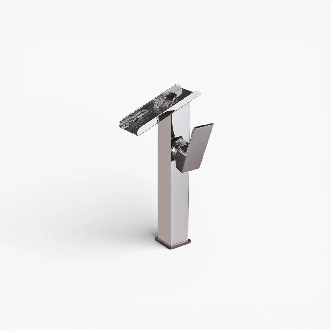 Robinet lavabo salle de bain design rectangulaire cascade - Argenté - Laiton