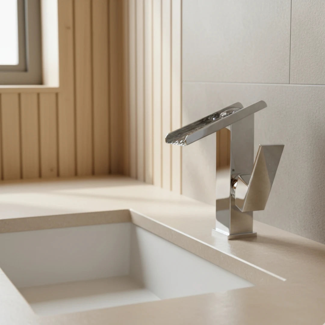 Robinet lavabo salle de bain design rectangulaire cascade - Argenté - Laiton